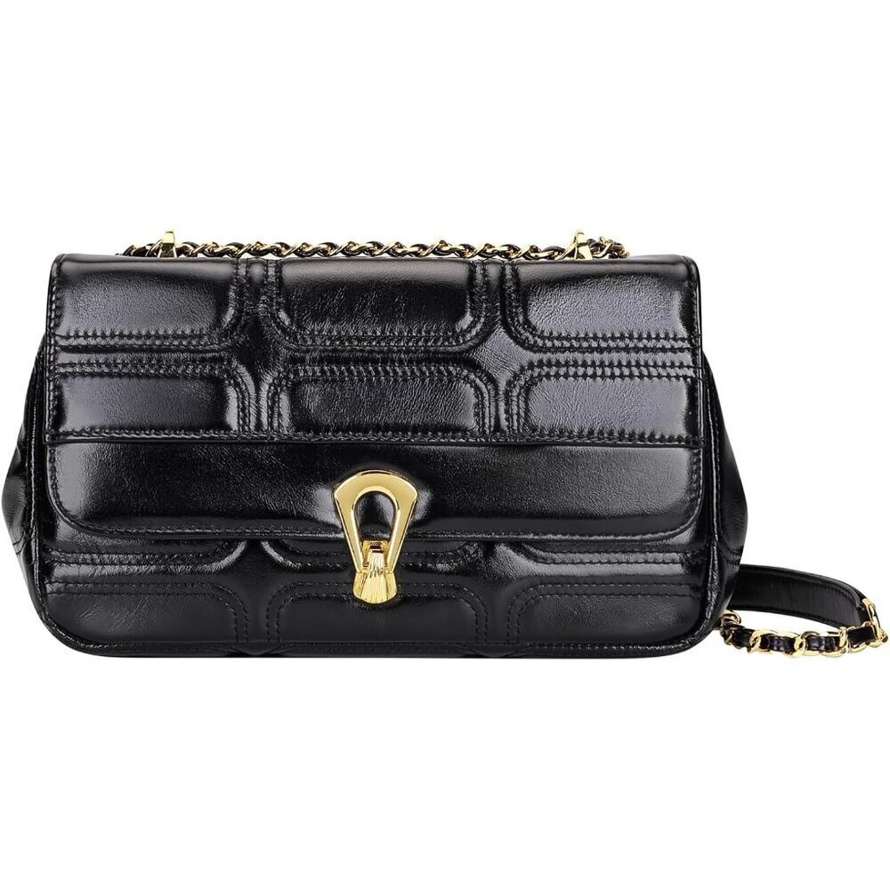 Leather Crossbody Bag for Women Quilted Shoulder Purse with Multiple Pockets
